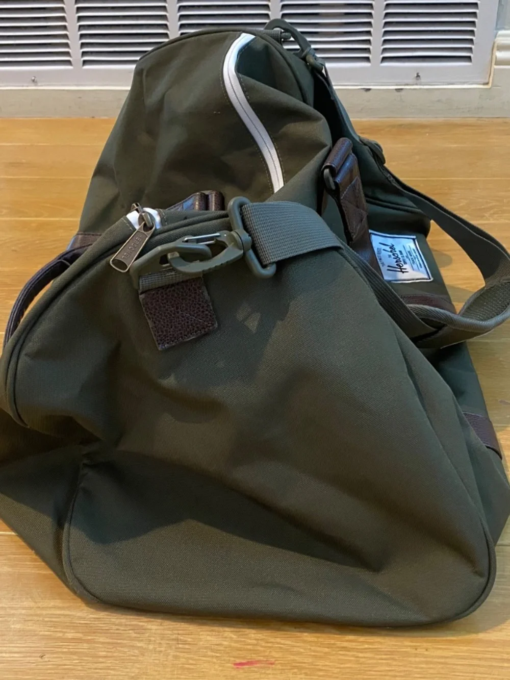 Hershel Novel Duffle Bag, Olive Green, Brown Faux-Leather Handles